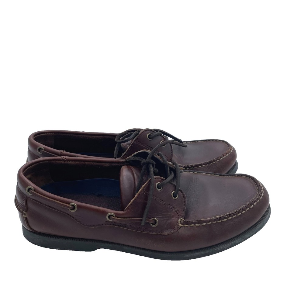 Cherokee Shoes Mens 13 Two Eye Moc Toe Boat‎ Brown Leather Lace Up Flats Casual